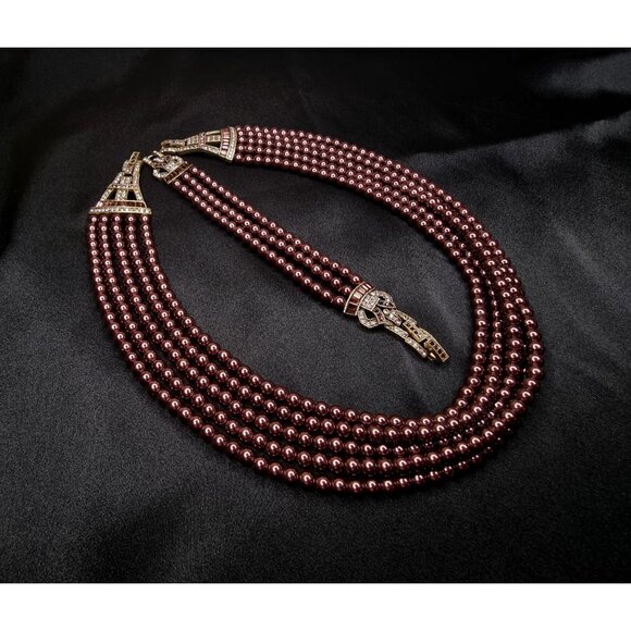 Heidi Daus Multi-Strand Burgundy Pearl Necklace Bracelet